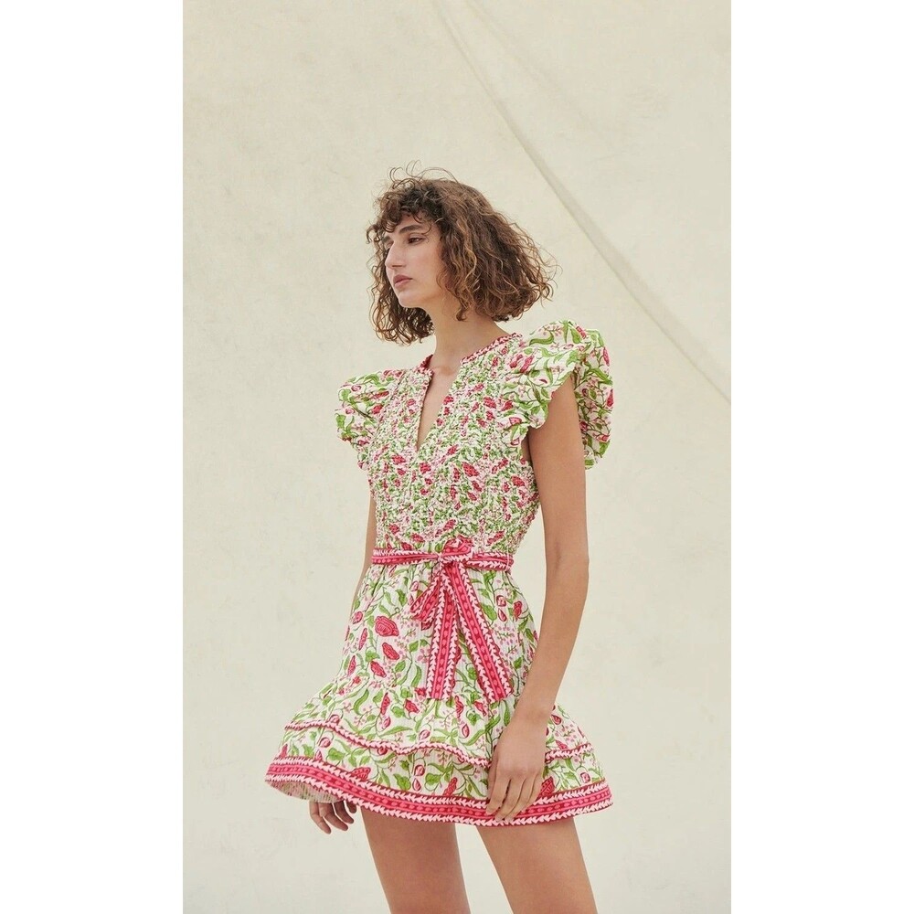 Saylor Anthropologie Paola Mini Dress Smocked Ruffle Floral Printed S NEW 282127
